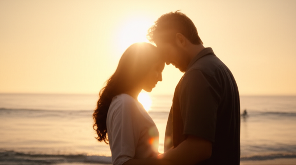 Loving couple reconnecting intimately